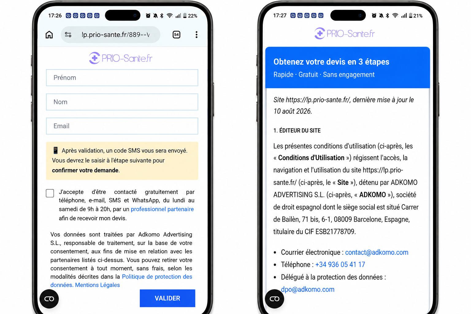 La politique de protection des données, accessible directement depuis la page de collecte.